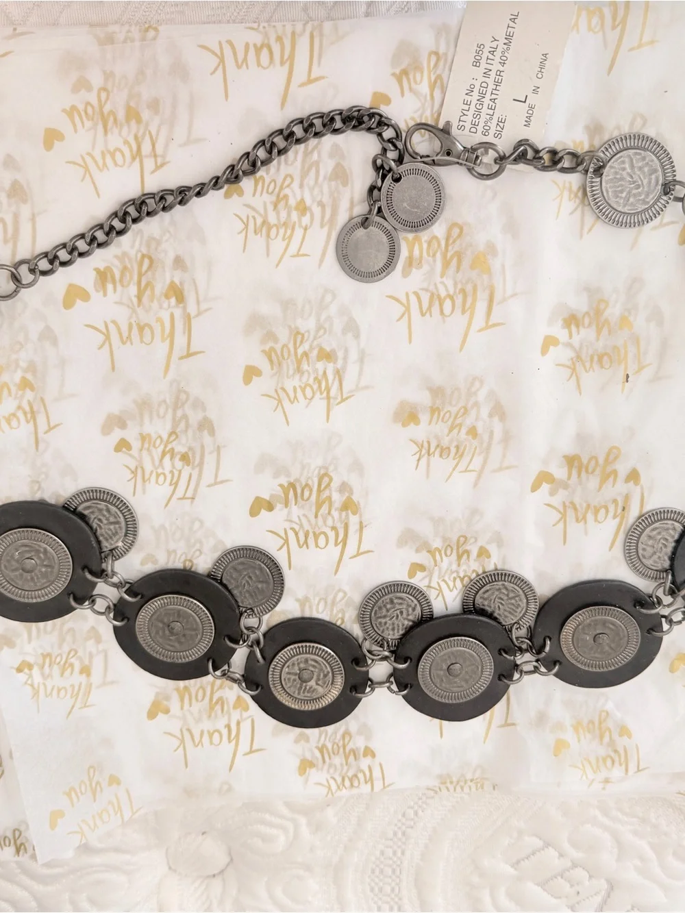 Decorative Coin Chain Womans Belt - Black